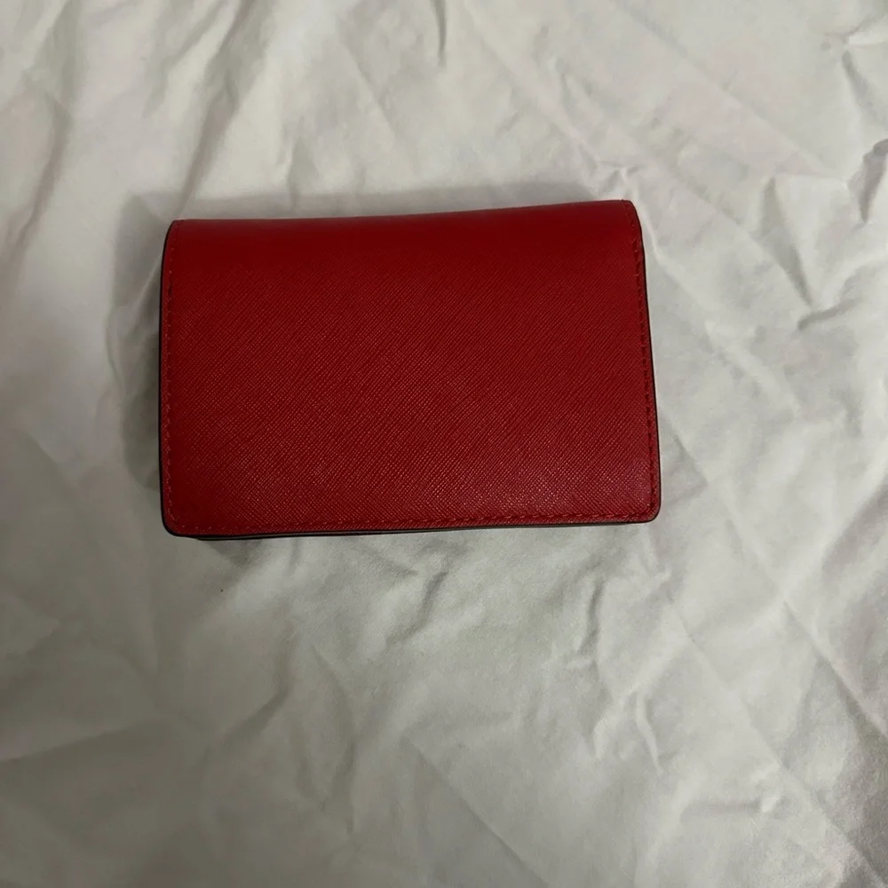 Michael Kors Flame Red Saffiano Leather Card Wallet with Gold Logo